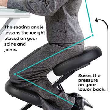 CHADIOR Ergonomic Kneeling Chair for Home Office，Adjustable Stool for with Thick Foam Cushions and Smooth Gliding Casters, Improve Posture and Relieve Back Pain, Black