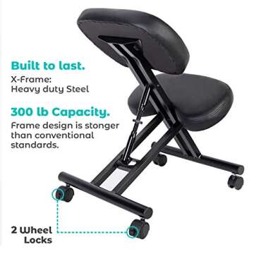 CHADIOR Ergonomic Kneeling Chair for Home Office，Adjustable Stool for with Thick Foam Cushions and Smooth Gliding Casters, Improve Posture and Relieve Back Pain, Black