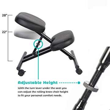 CHADIOR Ergonomic Kneeling Chair for Home Office，Adjustable Stool for with Thick Foam Cushions and Smooth Gliding Casters, Improve Posture and Relieve Back Pain, Black