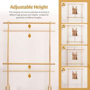 Vilaxing Kids Clothing Rack Bamboo with 2 Storage Baskets and 2 Adjustable Hanging Rods,Child Garmen...