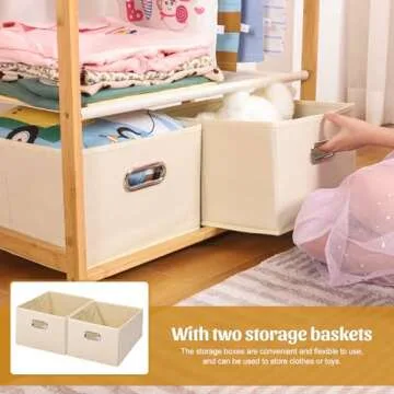 Vilaxing Kids Clothing Rack Bamboo with 2 Storage Baskets and 2 Adjustable Hanging Rods,Child Garment Holder with Shelf, Dress up Racks for Playroom,Toddlers Bedroom (Natural)