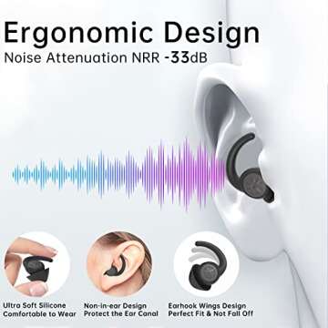 Ear Plugs for Sleeping Soft Silicone Earplugs Noise Reduction 2 Pairs Reusable Earplug Sound Blocking NRR 33dB Noise Cancelling for Snoring, Sleep, Work, Concerts, Shooting, Travel, Dogdogkut (Black)