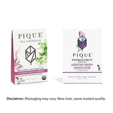 Pique Organic Passion Fruit Green Tea Crystals - Supports Immunity, Energy - 14 Single Serve Sticks (Pack of 1)