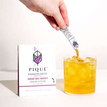 Pique Organic Passion Fruit Green Tea Crystals - Supports Immunity, Energy - 14 Single Serve Sticks (Pack of 1)