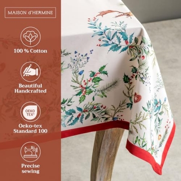 Maison d'Hermine Rectangle Tablecloth 54x72 - 100% Cotton, Elegant Design for Home and Events