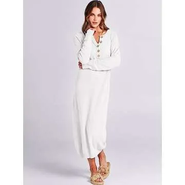 ANRABESS Waffle Knit Midi Sweater Dress for Women