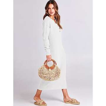 ANRABESS Waffle Knit Midi Sweater Dress for Women