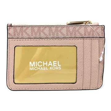 Michael Kors Jet Set Travel Small Top Zip Coin Pouch with ID Holder - PVC Coated Twill (Ballet)