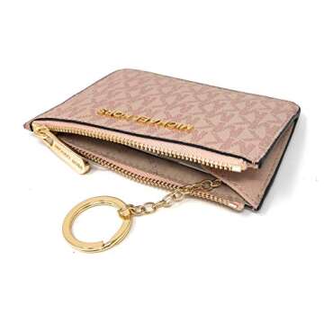Michael Kors Jet Set Travel Small Top Zip Coin Pouch with ID Holder - PVC Coated Twill (Ballet)