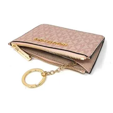 Michael Kors Jet Set Travel Small Top Zip Coin Pouch with ID Holder - PVC Coated Twill (Ballet)