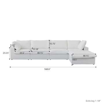Cloud Modular Sectional Sofa with Storage Ottoman,160.6" Down Filled Comfort L Shaped Sofa Couch for...