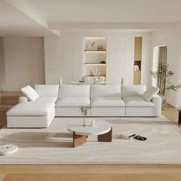 Cloud Modular Sectional Sofa with Storage Ottoman,160.6" Down Filled Comfort L Shaped Sofa Couch for Living Room,Minimalist Wide Deep Seat Convertible Couches,4 Seater and 1ottoman,White