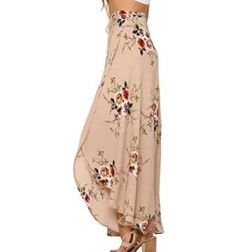 Yonala Womens Boho Floral Tie Up Waist Summer Beach Wrap Cover Up Maxi Skirt Apricot Small
