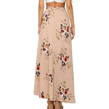 Yonala Womens Boho Floral Tie Up Waist Summer Beach Wrap Cover Up Maxi Skirt Apricot Small