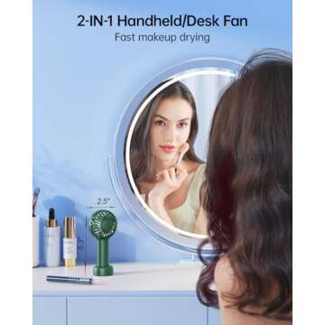SWEETFULL Mini Portable Fan Powerful Handheld Fan Rechargeable,3 Speeds Personal Small Hand Fan for Travel Makeup Eyelash Fan for Stylish Kids Girls Women USB Cute Design, Dark Green
