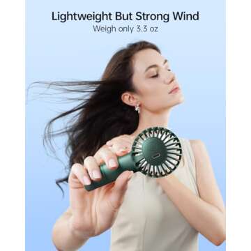SWEETFULL Mini Portable Fan Powerful Handheld Fan Rechargeable,3 Speeds Personal Small Hand Fan for Travel Makeup Eyelash Fan for Stylish Kids Girls Women USB Cute Design, Dark Green