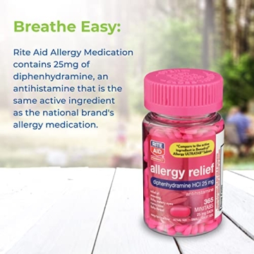 Rite Aid Antihistamine Allergy Relief with Diphenhydramine | Allergy Medicine | Easy-to-Swallow Small Tablet Size Allergy Relief | Common Cold & Respiratory Allergy Medication (365 Count)