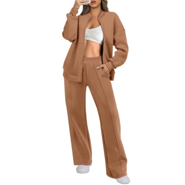 ANRABESS Women's Cozy 2-Piece Lounge Set - Oversized Zip Up Sweatshirt & Sweatpants