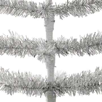 18in Silver Tinsel Christmas Tree Artificial Aluminum Thin Brush Branches Wood Base Stand Included
