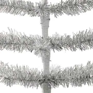 18in Silver Tinsel Christmas Tree Artificial Aluminum Thin Brush Branches Wood Base Stand Included