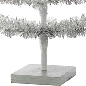 18in Silver Tinsel Christmas Tree Artificial Aluminum Thin Brush Branches Wood Base Stand Included