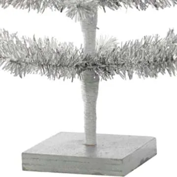18in Silver Tinsel Christmas Tree Artificial Aluminum Thin Brush Branches Wood Base Stand Included