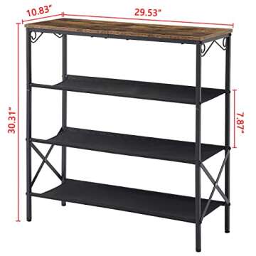 Hoctieon Shoe Rack, 4-Tier Entryway Shoe Storage Rack for 12-16 Pairs of Shoes, Shoe Shelf with 3 Fabric Shelves and Wooden Top,Rustic Brown and Black