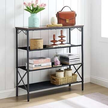 Hoctieon Shoe Rack, 4-Tier Entryway Shoe Storage Rack for 12-16 Pairs of Shoes, Shoe Shelf with 3 Fabric Shelves and Wooden Top,Rustic Brown and Black