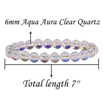 Natural Aqua Aura Clear Quartz Gemstone 6mm Round Beads Stretch Bracelet 7" Unisex