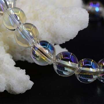 Natural Aqua Aura Clear Quartz Gemstone 6mm Round Beads Stretch Bracelet 7" Unisex