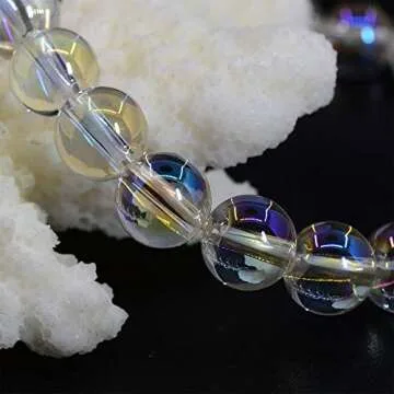 Natural Aqua Aura Clear Quartz Gemstone 6mm Round Beads Stretch Bracelet 7" Unisex