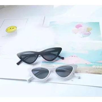 FOURCHEN Retro Vintage Narrow Cat Eye Sunglasses for kids Clout Goggles Plastic Frame (cateye white+cateye black)
