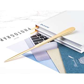 MUSROD 9" Golden Metal Letter Opener with Minimalist Design, Safe Double Edge Blades, Anti-Fingerpri...
