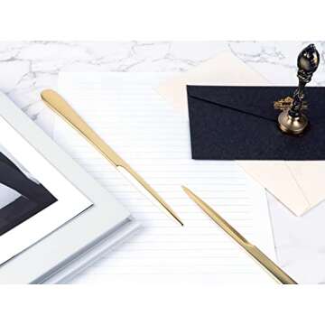 MUSROD 9" Golden Metal Letter Opener with Minimalist Design, Safe Double Edge Blades, Anti-Fingerprint Long Handle, Mail Opener Paper Knife Tool Envelope Opener