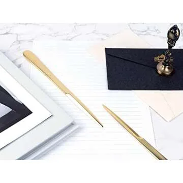 MUSROD 9" Golden Metal Letter Opener with Minimalist Design, Safe Double Edge Blades, Anti-Fingerprint Long Handle, Mail Opener Paper Knife Tool Envelope Opener