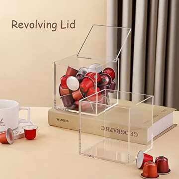 ELEpure Thickened Acrylic Coffee Pod Holder Organizer Clear Capsule Holder Storage Box, Transparent Desktop Tea Display Case 4.7x4.7x4.7 in, No Assembly Required