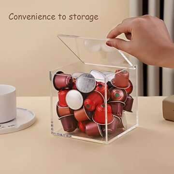 ELEpure Thickened Acrylic Coffee Pod Holder Organizer Clear Capsule Holder Storage Box, Transparent Desktop Tea Display Case 4.7x4.7x4.7 in, No Assembly Required