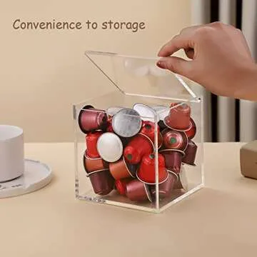 ELEpure Thickened Acrylic Coffee Pod Holder Organizer Clear Capsule Holder Storage Box, Transparent Desktop Tea Display Case 4.7x4.7x4.7 in, No Assembly Required