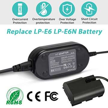 PowEver ACK-E6 AC Adapter for Canon Cameras - Reliable Power