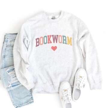 Retro Bookworm Heart Sweatshirt, Gift For Book Lover, Bookish Librarian Sweater, Book Club Gift, Unisex Crewneck Reading Sweatshirt
