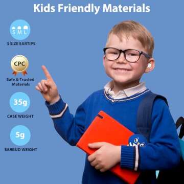 Kids Bluetooth Earbuds with Mic, 85dB Limit and 30Hrs Playtime