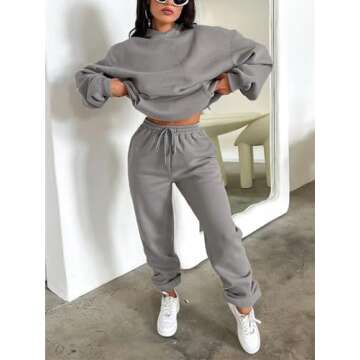 KANSOON Women's Cozy Two Piece Fleece Pullover Hoodie Jogging Set with Pockets