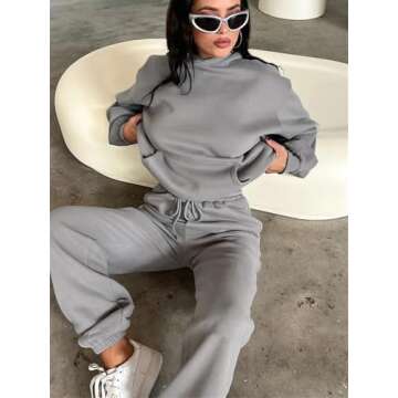 KANSOON Cozy Fleece Pullover Hoodie Jogging Set for Women