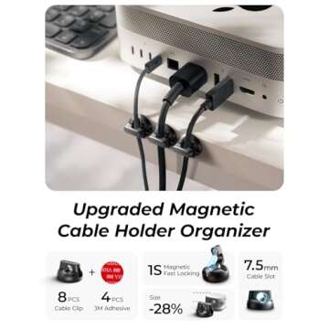 8-Pack Magnetic Cable Clips [1S Snap-On] Desk Cord Organizer, LISEN Office Desk Organizers and Acces...