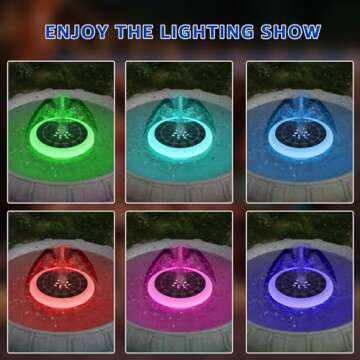 Postlucky 3.5W Solar Bird Bath Fountain Pump RGB Color LED Lights Solar Powered Water Fountain with 6 Nozzle IP66 Waterproof Floating Solar Fountain Pump for Bird Bath Outdoor Pool Garden Pond