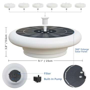 Postlucky 3.5W Solar Bird Bath Fountain Pump RGB Color LED Lights Solar Powered Water Fountain with 6 Nozzle IP66 Waterproof Floating Solar Fountain Pump for Bird Bath Outdoor Pool Garden Pond