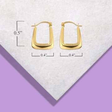 Dainty 14K Yellow Gold Beaded Square Reversible Hoop Earrings for Women