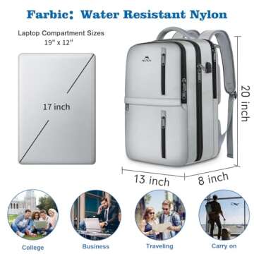 MATEIN Travel Laptop Backpack, 17 Inch Flight Approved Carry on Backpack for Men & Women, 40L Water ...