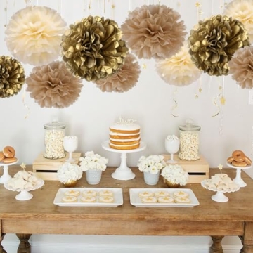 Gold Champagne Gold Ivory White Paper Flower Pom Poms DIY Kit