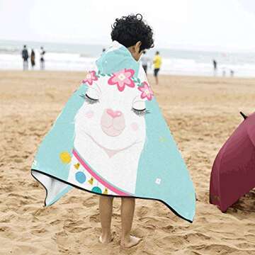 Cartoon Alpaca Llama Soft Warm Cotton Blended Kids Dress Up Hooded Wearable Blanket Bath Towels Throw Wrap for Toddlers Child Girl Boy Size Home Travel Picnic Sleep Gift